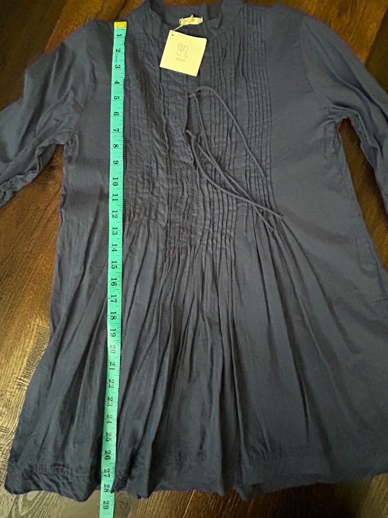 Matta Nwt Cotton Tunic Blouse Blue Pintuck Tie Neck Boho Top Xs — image 7 of 7